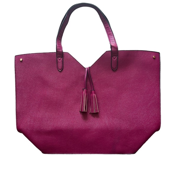 Neiman Marcus Handbags - NWOT Neiman Marcus Berry Pink Faux Pebble Leather Tote With Tassels